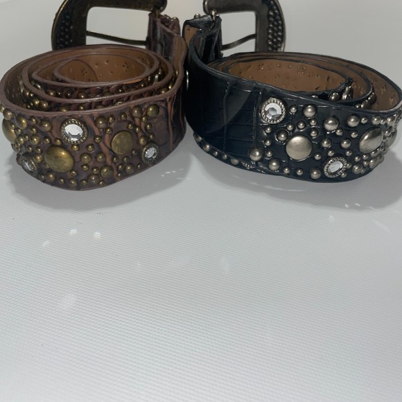 100% manmade material crocodile indent black and brown rhinestone belts - Picture 8 of 13